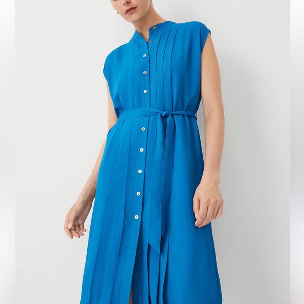 Nwt Ann Taylor Pleated Santorini Button-Front Belted Dress Size 0 Women’s